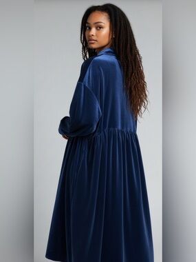 3 Potato Velvet Navy Blue Long Sleeve Maxi Dress XL